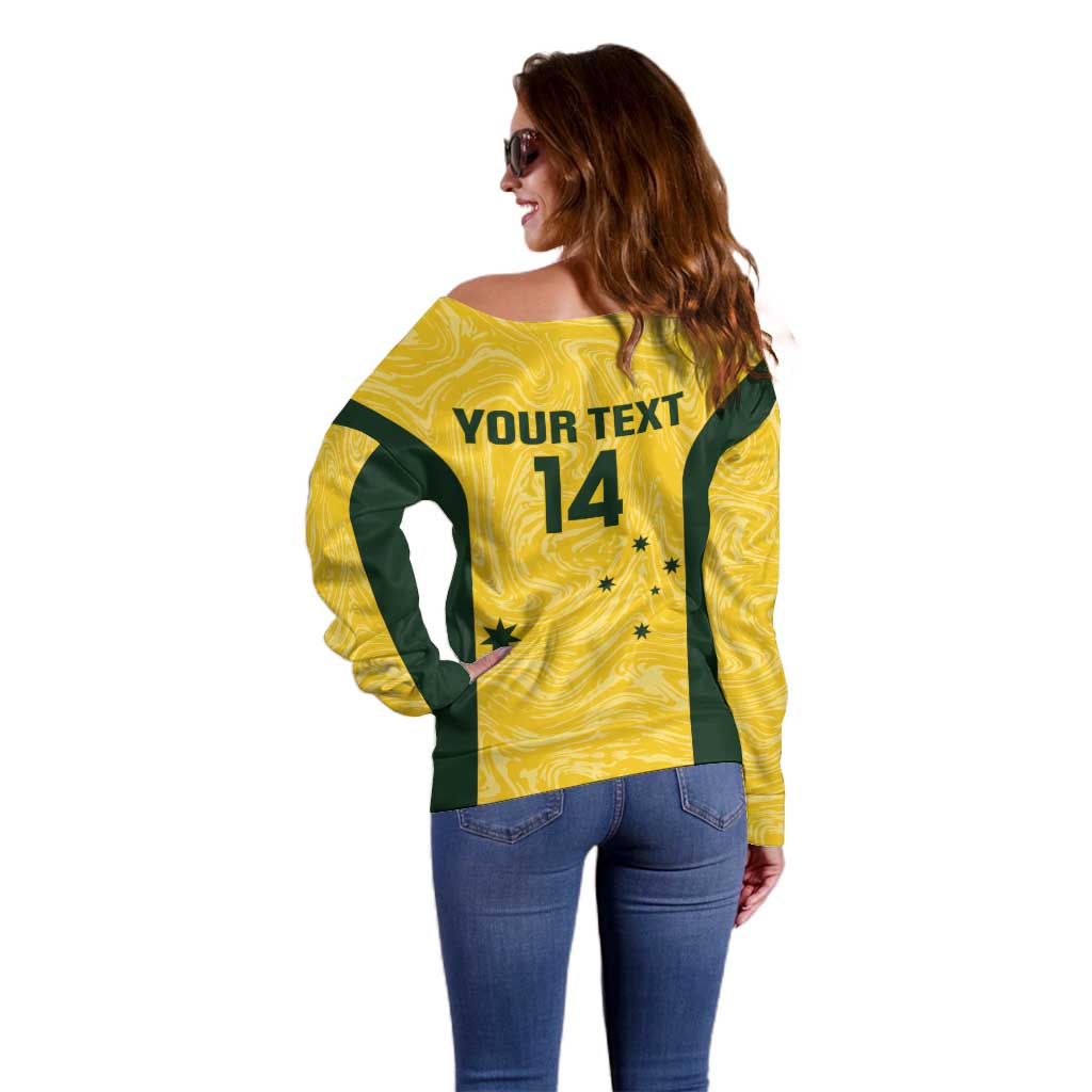 Custom Australia Socceroos Off Shoulder Sweater Go Aussie Marble Pattern Sporty Style
