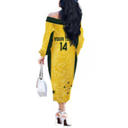Custom Australia Socceroos Off The Shoulder Long Sleeve Dress Go Aussie Marble Pattern Sporty Style