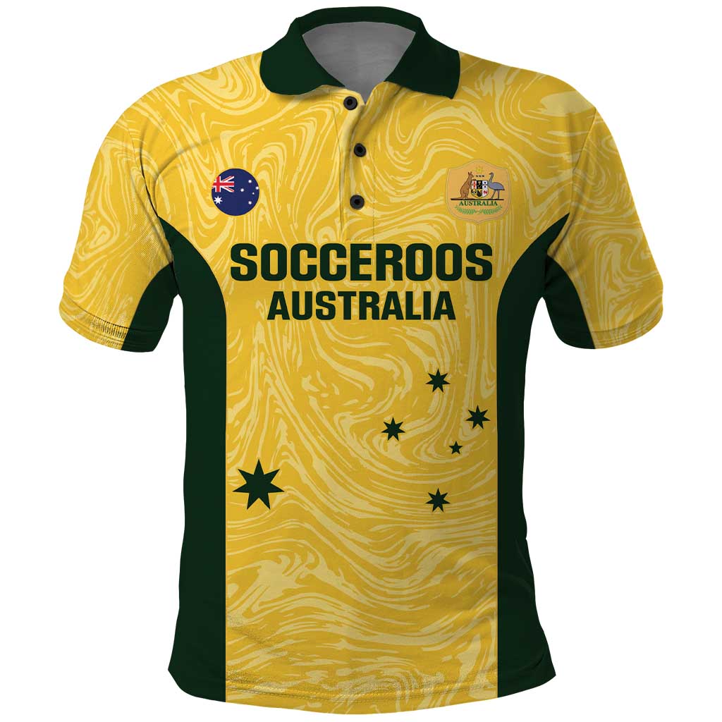 Custom Australia Socceroos Polo Shirt Go Aussie Marble Pattern Sporty Style