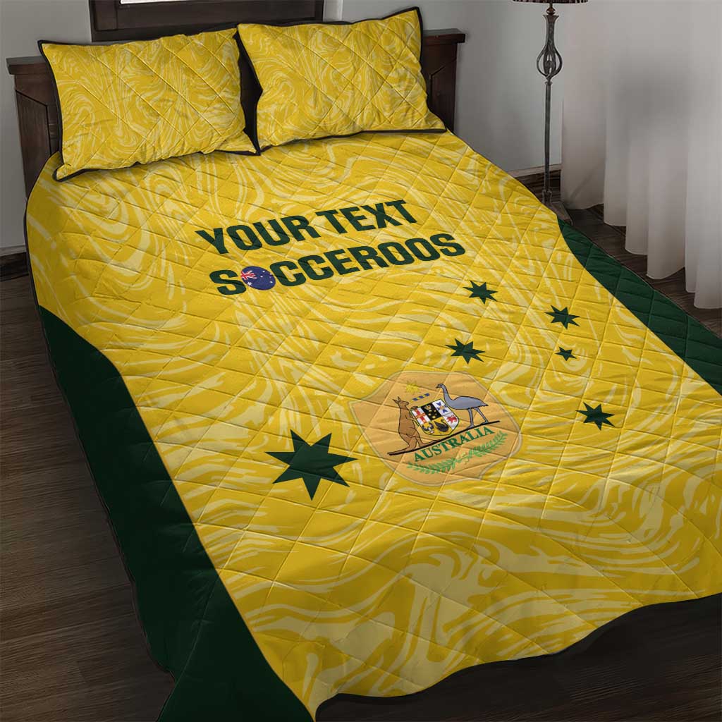 Custom Australia Socceroos Quilt Bed Set Go Aussie Marble Pattern Sporty Style