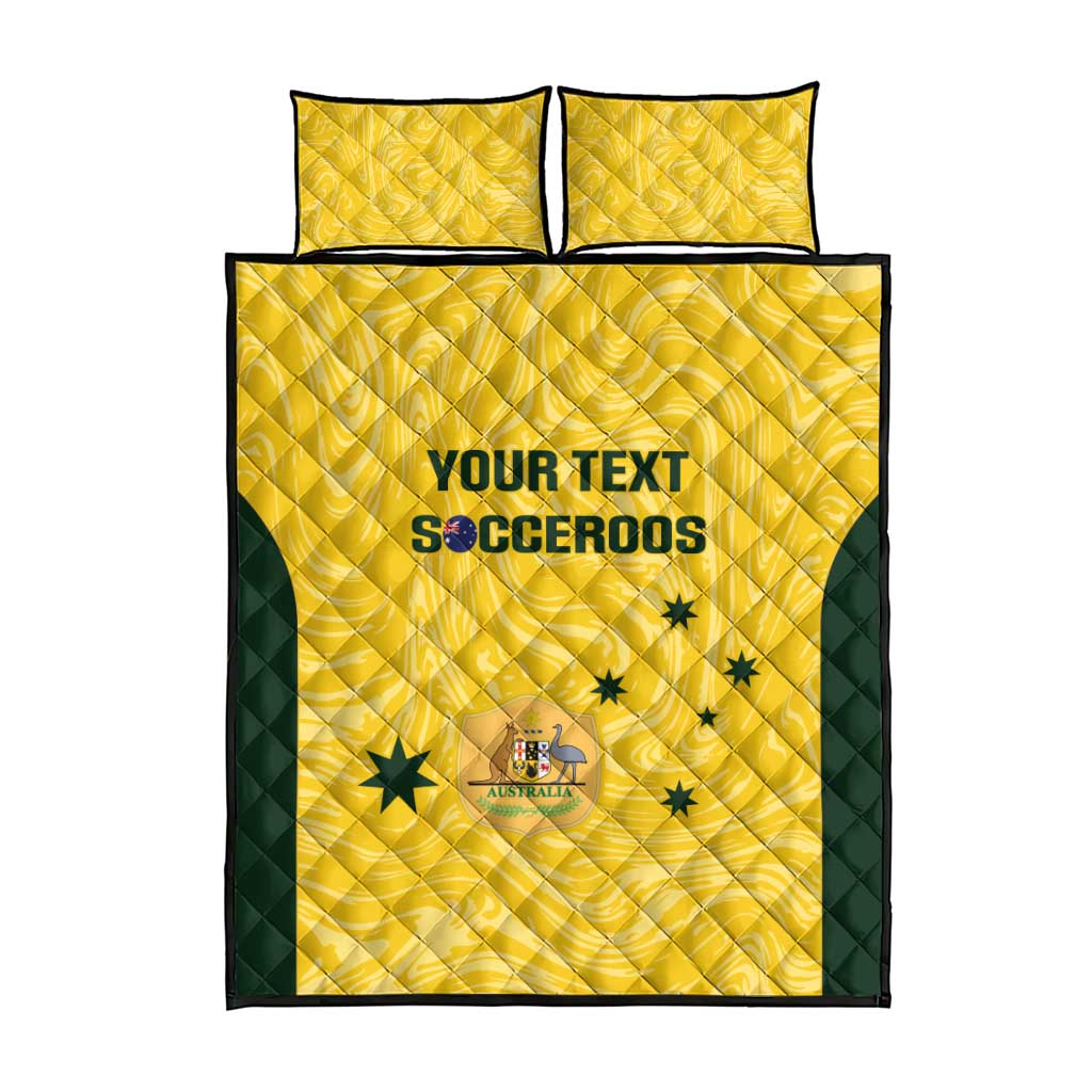 Custom Australia Socceroos Quilt Bed Set Go Aussie Marble Pattern Sporty Style