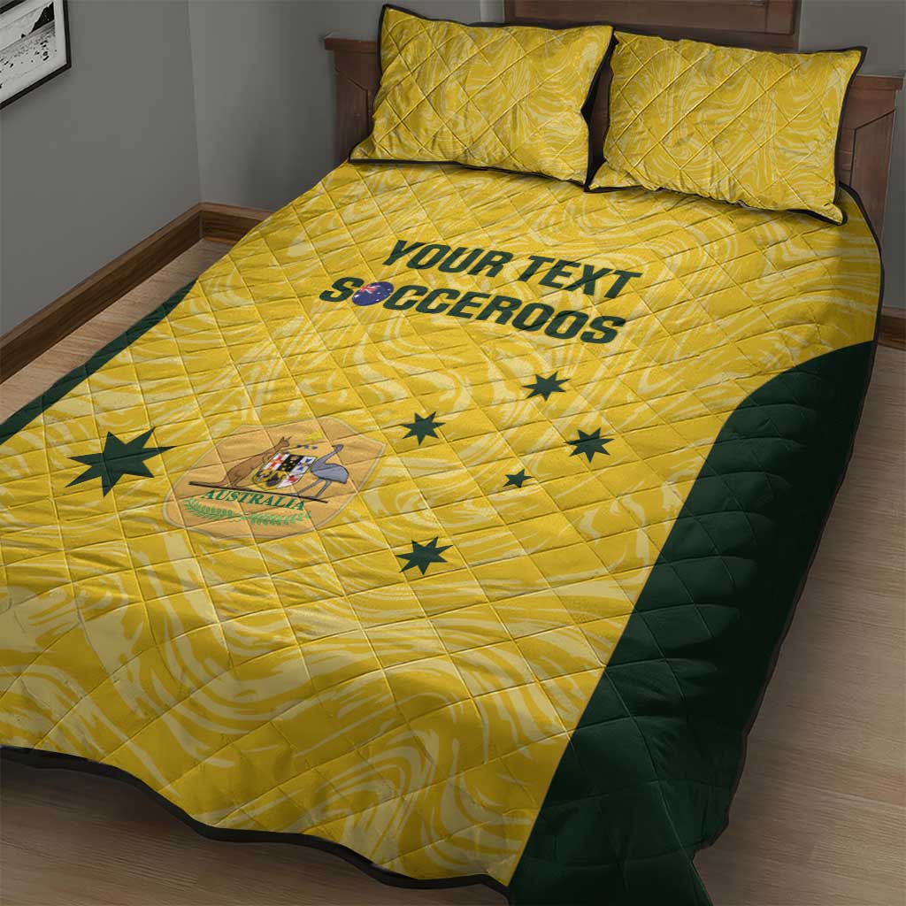 Custom Australia Socceroos Quilt Bed Set Go Aussie Marble Pattern Sporty Style
