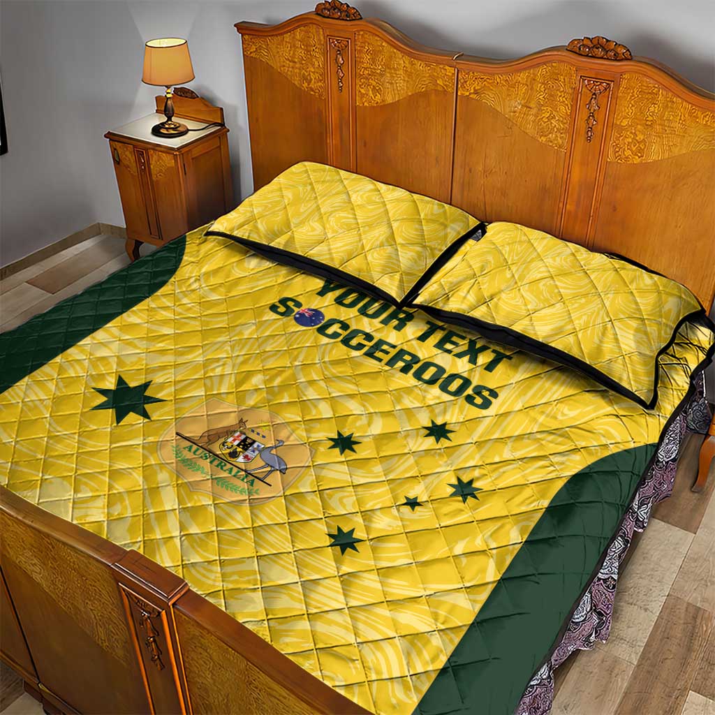 Custom Australia Socceroos Quilt Bed Set Go Aussie Marble Pattern Sporty Style
