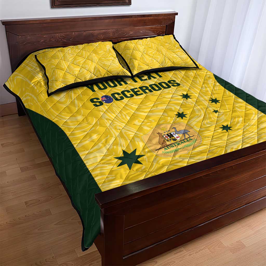Custom Australia Socceroos Quilt Bed Set Go Aussie Marble Pattern Sporty Style