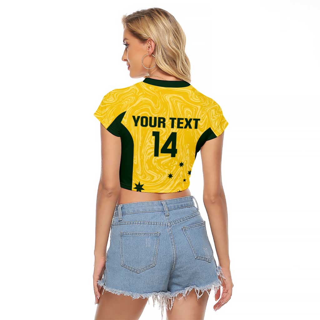 Custom Australia Socceroos Raglan Cropped T Shirt Go Aussie Marble Pattern Sporty Style