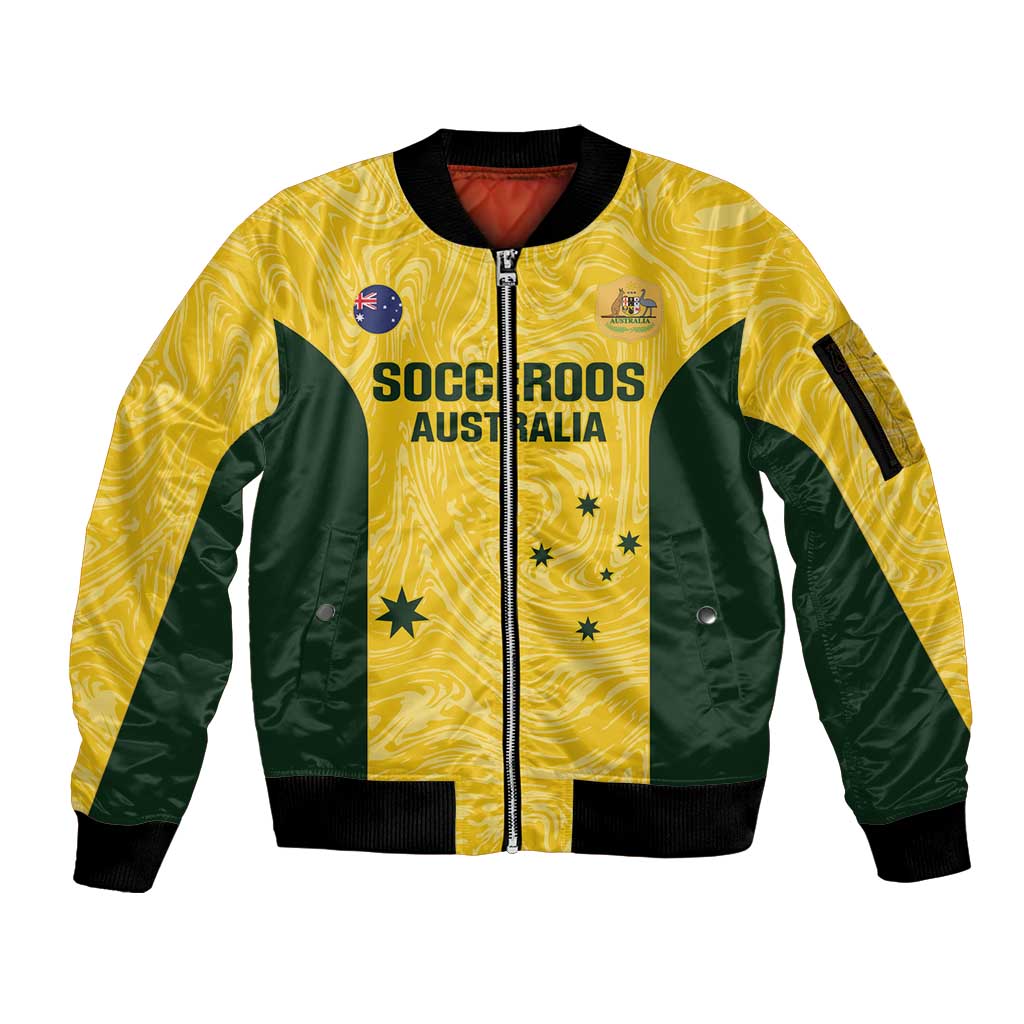 Custom Australia Socceroos Sleeve Zip Bomber Jacket Go Aussie Marble Pattern Sporty Style