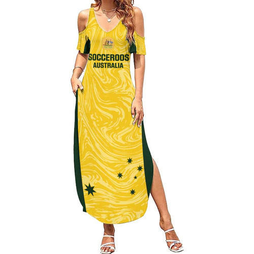 Custom Australia Socceroos Summer Maxi Dress Go Aussie Marble Pattern Sporty Style