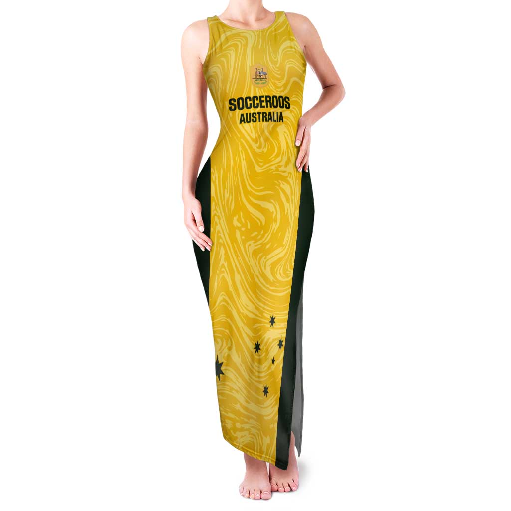 Custom Australia Socceroos Tank Maxi Dress Go Aussie Marble Pattern Sporty Style