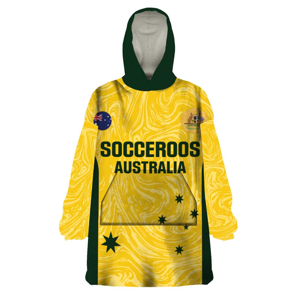 Custom Australia Socceroos Wearable Blanket Hoodie Go Aussie Marble Pattern Sporty Style