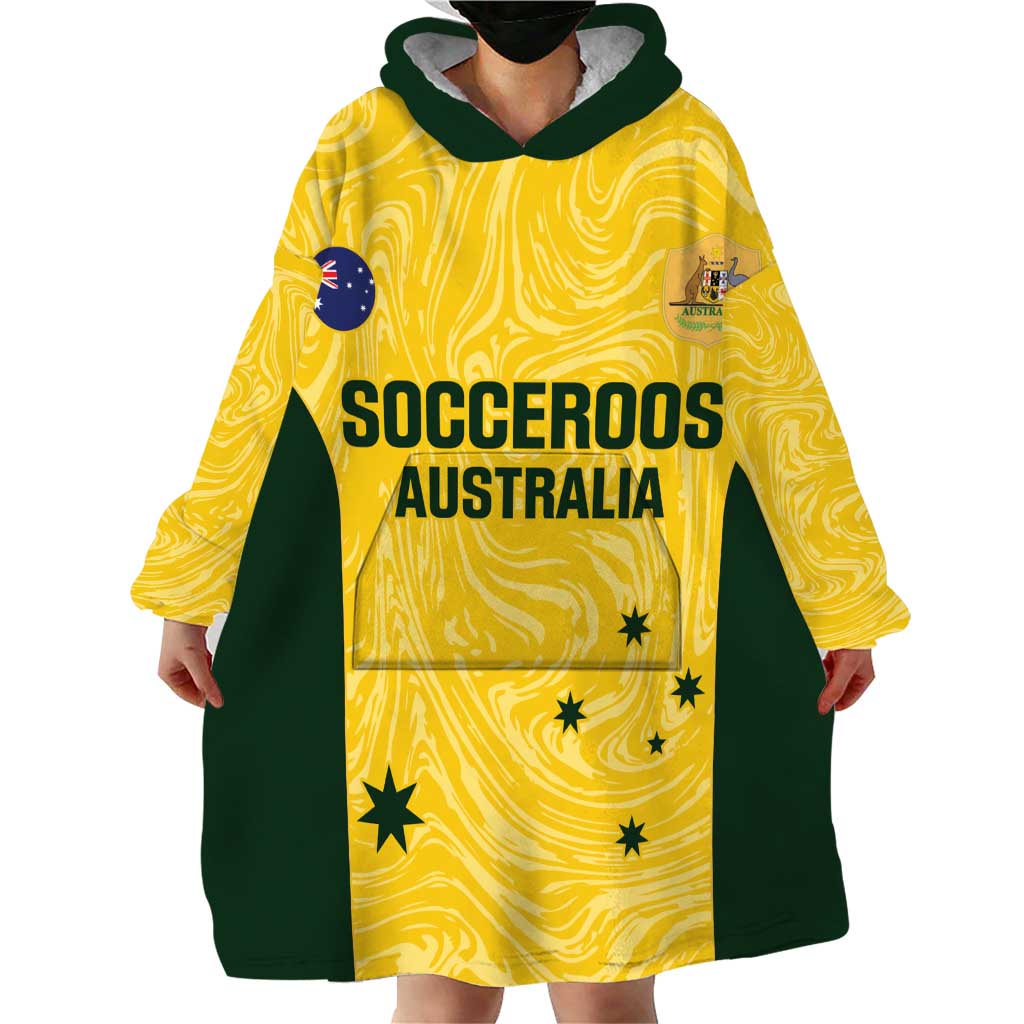 Custom Australia Socceroos Wearable Blanket Hoodie Go Aussie Marble Pattern Sporty Style