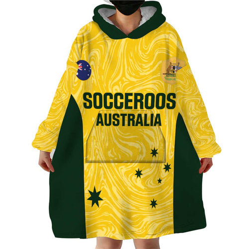 Custom Australia Socceroos Wearable Blanket Hoodie Go Aussie Marble Pattern Sporty Style