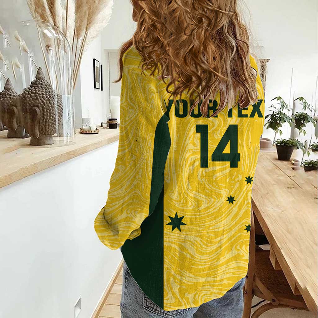 Custom Australia Socceroos Women Casual Shirt Go Aussie Marble Pattern Sporty Style
