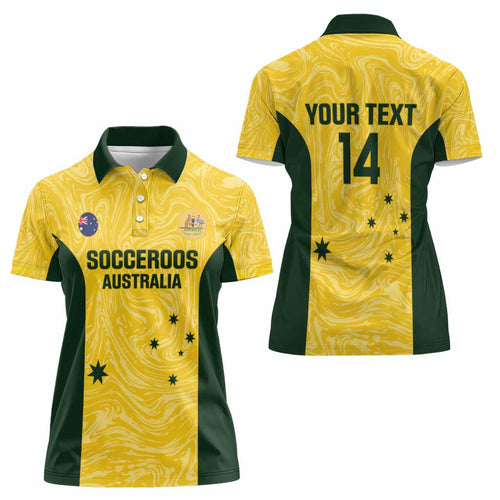 Custom Australia Socceroos Women Polo Shirt Go Aussie Marble Pattern Sporty Style