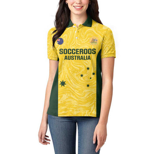 Custom Australia Socceroos Women Polo Shirt Go Aussie Marble Pattern Sporty Style