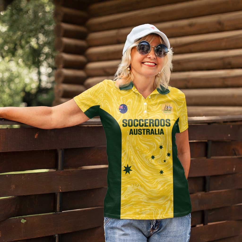 Custom Australia Socceroos Women Polo Shirt Go Aussie Marble Pattern Sporty Style