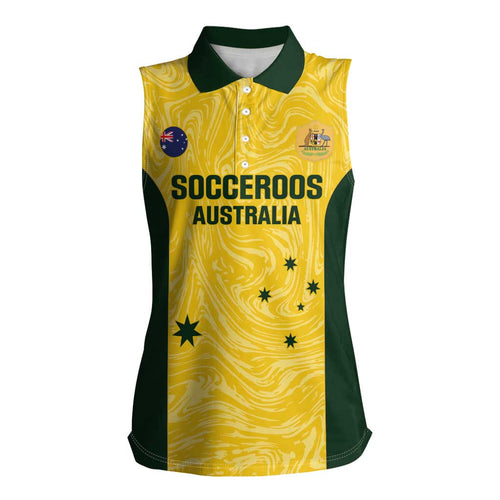 Custom Australia Socceroos Women Sleeveless Polo Shirt Go Aussie Marble Pattern Sporty Style