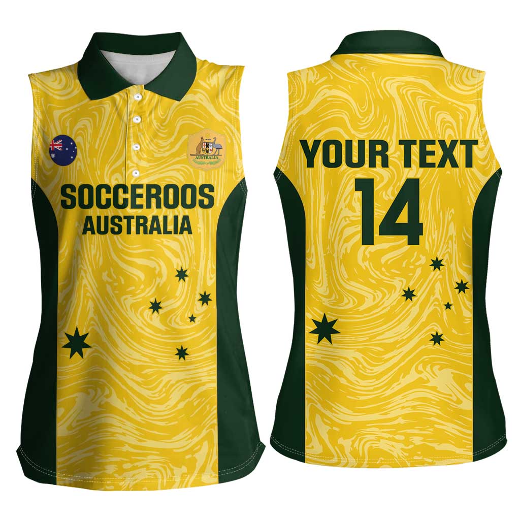 Custom Australia Socceroos Women Sleeveless Polo Shirt Go Aussie Marble Pattern Sporty Style