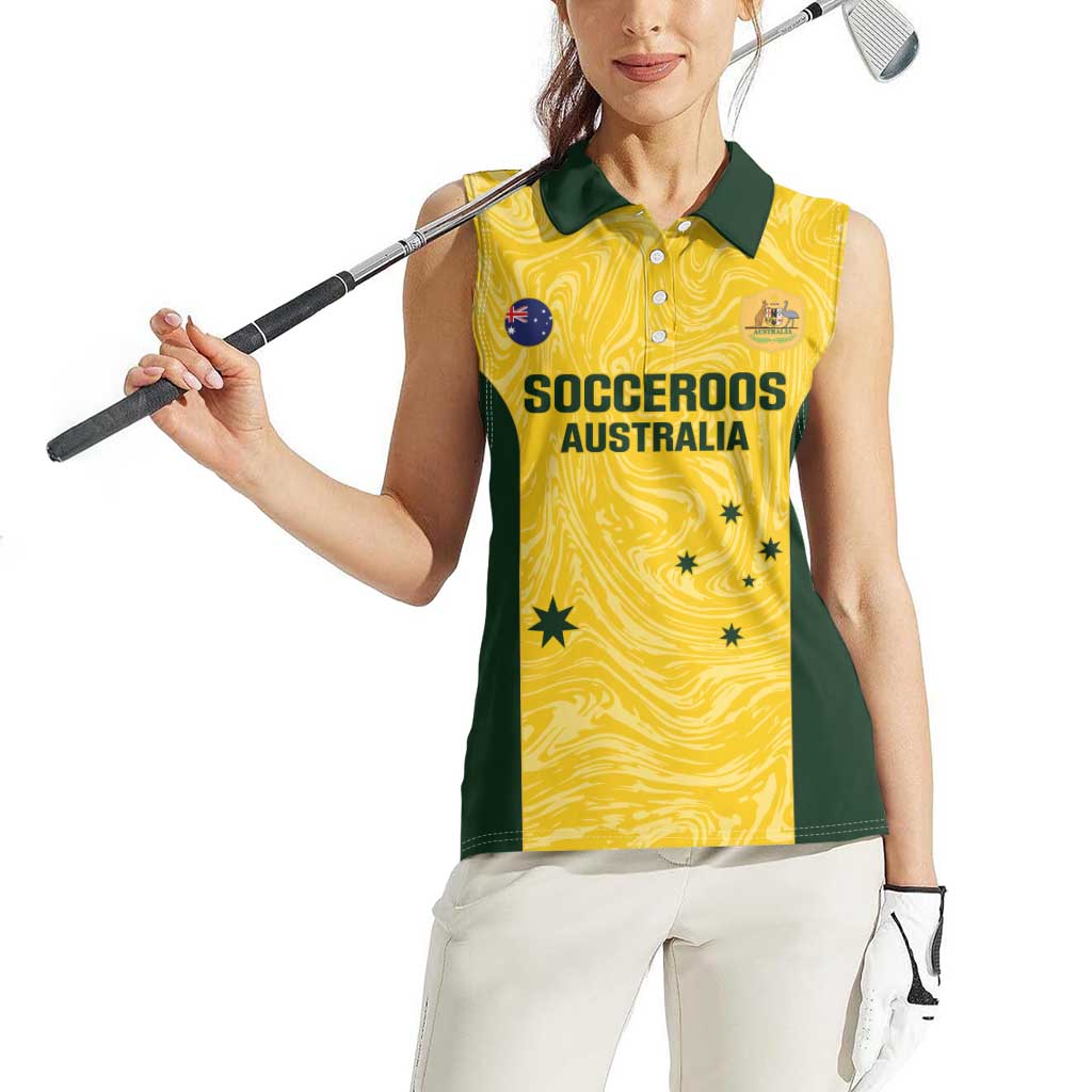 Custom Australia Socceroos Women Sleeveless Polo Shirt Go Aussie Marble Pattern Sporty Style