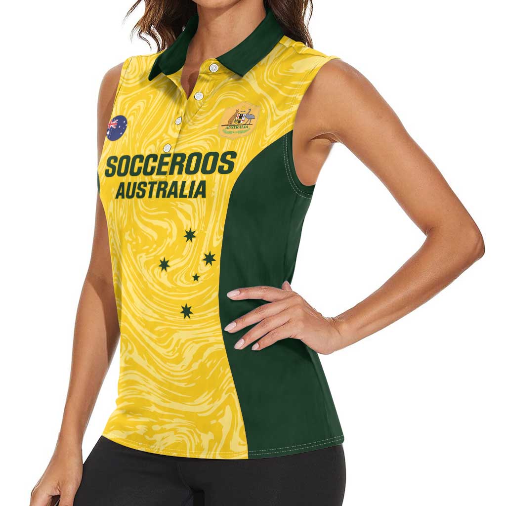 Custom Australia Socceroos Women Sleeveless Polo Shirt Go Aussie Marble Pattern Sporty Style