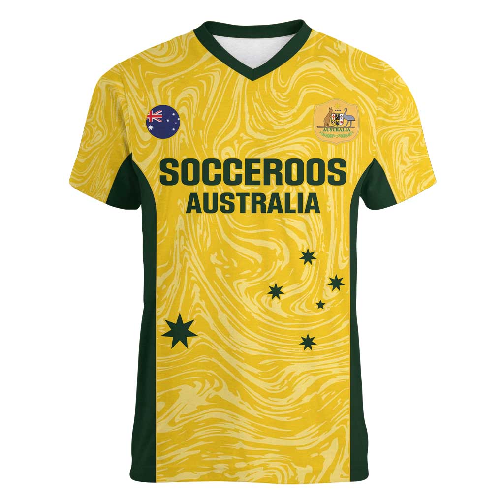 Custom Australia Socceroos Women V-Neck T-Shirt Go Aussie Marble Pattern Sporty Style