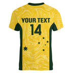 Custom Australia Socceroos Women V-Neck T-Shirt Go Aussie Marble Pattern Sporty Style