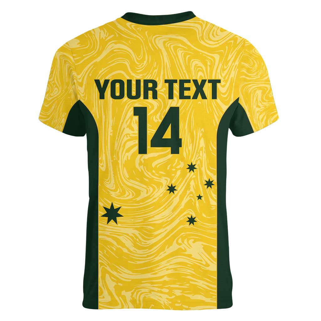Custom Australia Socceroos Women V-Neck T-Shirt Go Aussie Marble Pattern Sporty Style