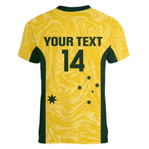 Custom Australia Socceroos Women V-Neck T-Shirt Go Aussie Marble Pattern Sporty Style