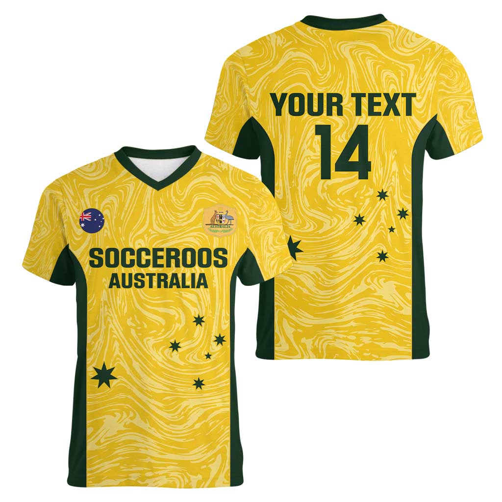 Custom Australia Socceroos Women V-Neck T-Shirt Go Aussie Marble Pattern Sporty Style