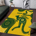 Custom Australia Soccer Area Rug Go Socceroos Kangaroo With Indigenous Art