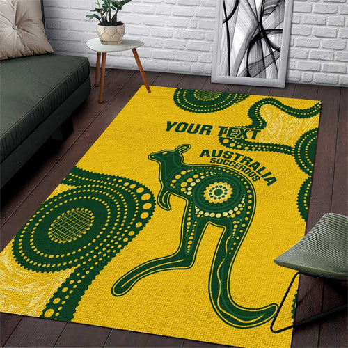 Custom Australia Soccer Area Rug Go Socceroos Kangaroo With Indigenous Art