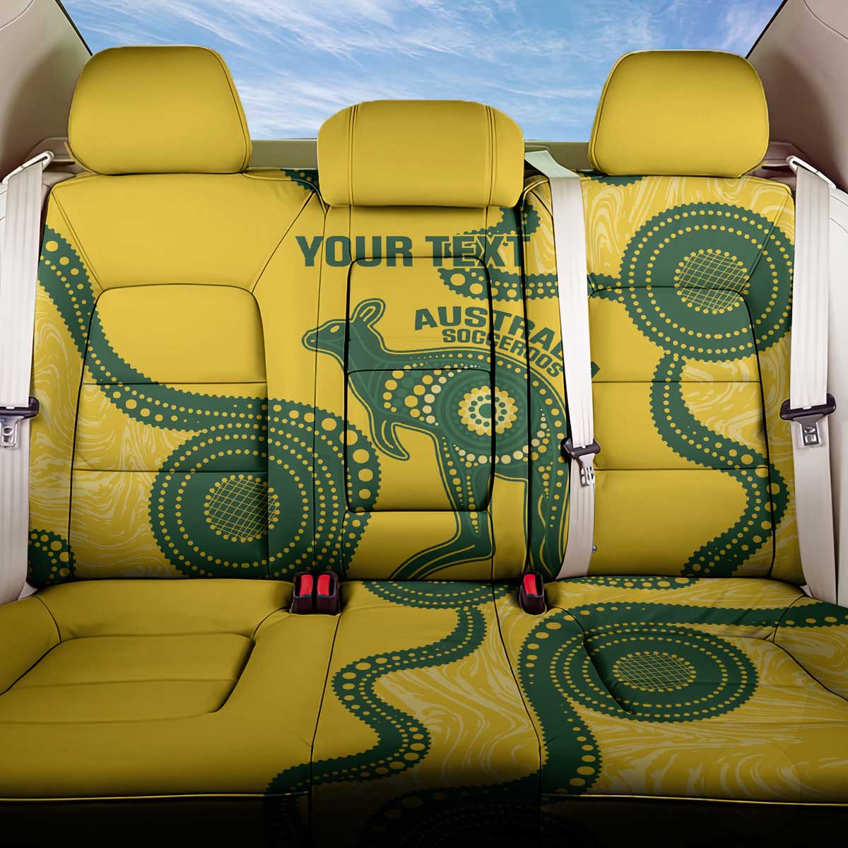 Custom Australia Soccer Back Car Seat Cover Go Socceroos Kangaroo With Indigenous Art