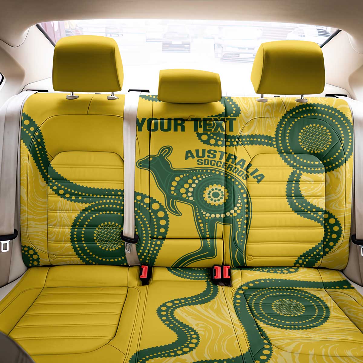 Custom Australia Soccer Back Car Seat Cover Go Socceroos Kangaroo With Indigenous Art