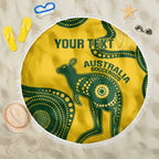 Custom Australia Soccer Beach Blanket Go Socceroos Kangaroo With Indigenous Art