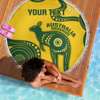 Custom Australia Soccer Beach Blanket Go Socceroos Kangaroo With Indigenous Art