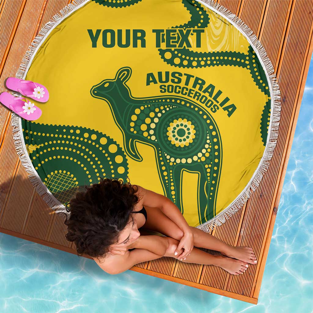 Custom Australia Soccer Beach Blanket Go Socceroos Kangaroo With Indigenous Art