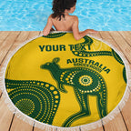 Custom Australia Soccer Beach Blanket Go Socceroos Kangaroo With Indigenous Art