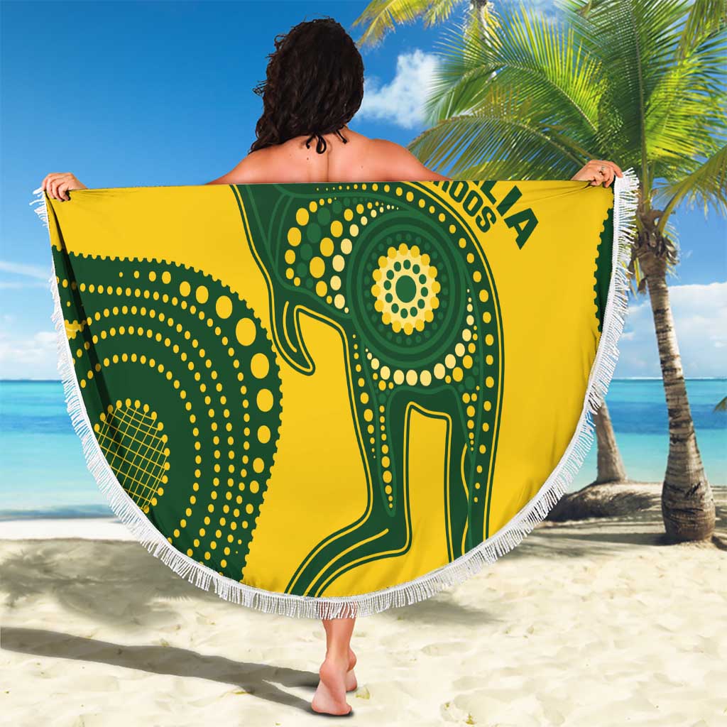 Custom Australia Soccer Beach Blanket Go Socceroos Kangaroo With Indigenous Art