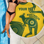 Custom Australia Soccer Beach Blanket Go Socceroos Kangaroo With Indigenous Art