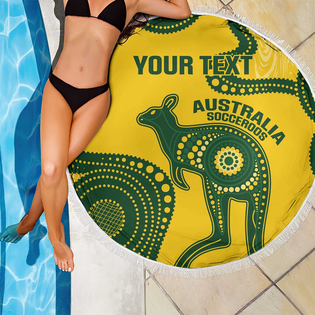 Custom Australia Soccer Beach Blanket Go Socceroos Kangaroo With Indigenous Art