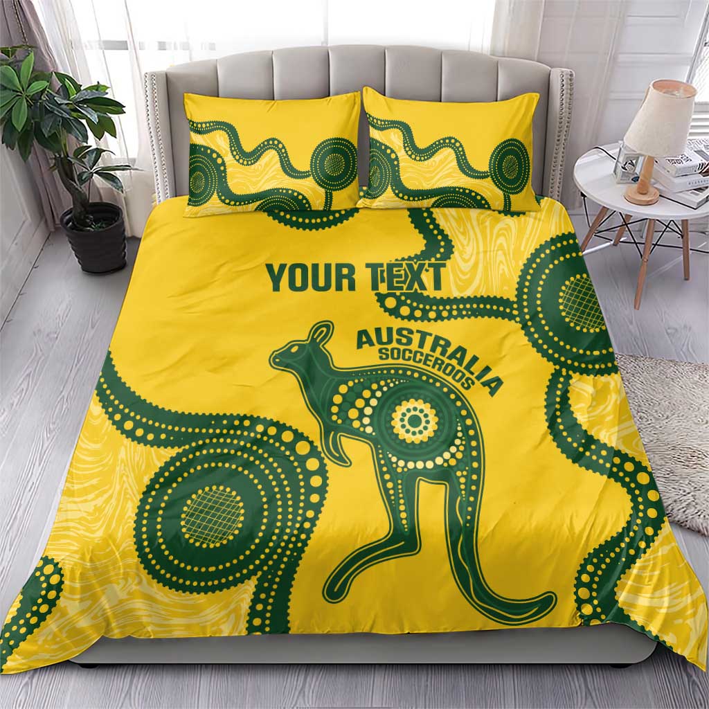 Custom Australia Soccer Bedding Set Go Socceroos Kangaroo With Indigenous Art