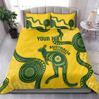 Custom Australia Soccer Bedding Set Go Socceroos Kangaroo With Indigenous Art