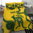 Custom Australia Soccer Bedding Set Go Socceroos Kangaroo With Indigenous Art