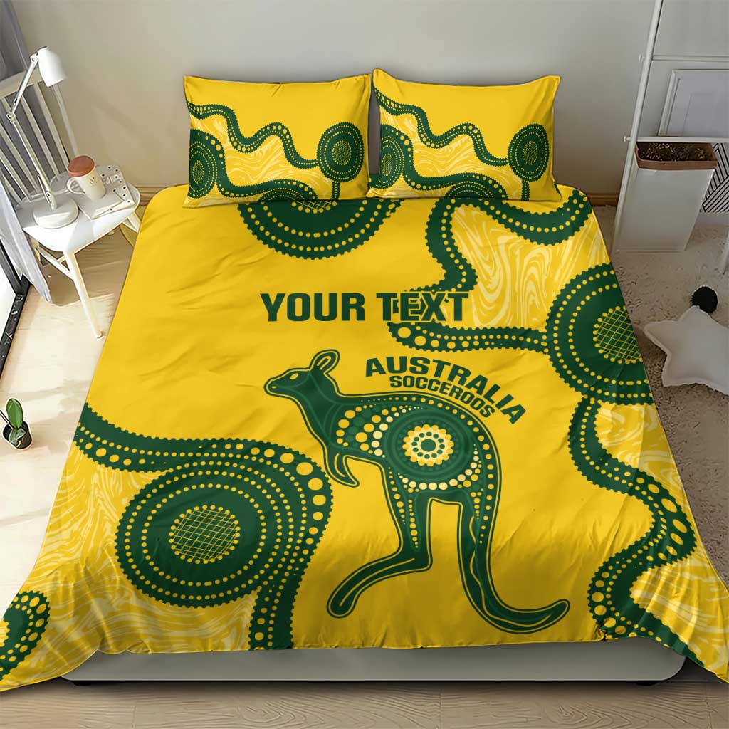 Custom Australia Soccer Bedding Set Go Socceroos Kangaroo With Indigenous Art