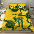 Custom Australia Soccer Bedding Set Go Socceroos Kangaroo With Indigenous Art
