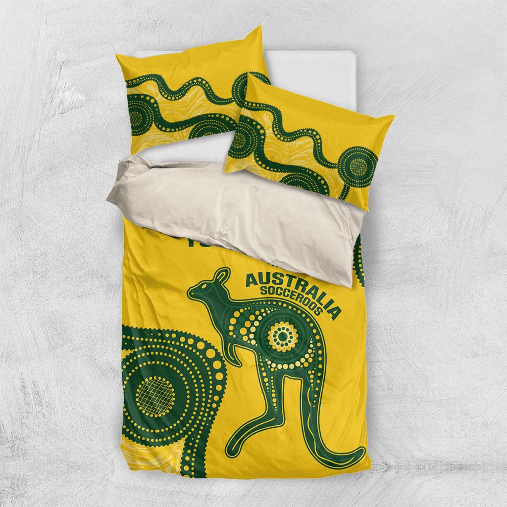 Custom Australia Soccer Bedding Set Go Socceroos Kangaroo With Indigenous Art