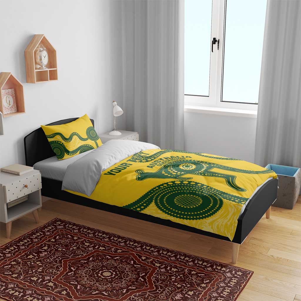 Custom Australia Soccer Bedding Set Go Socceroos Kangaroo With Indigenous Art