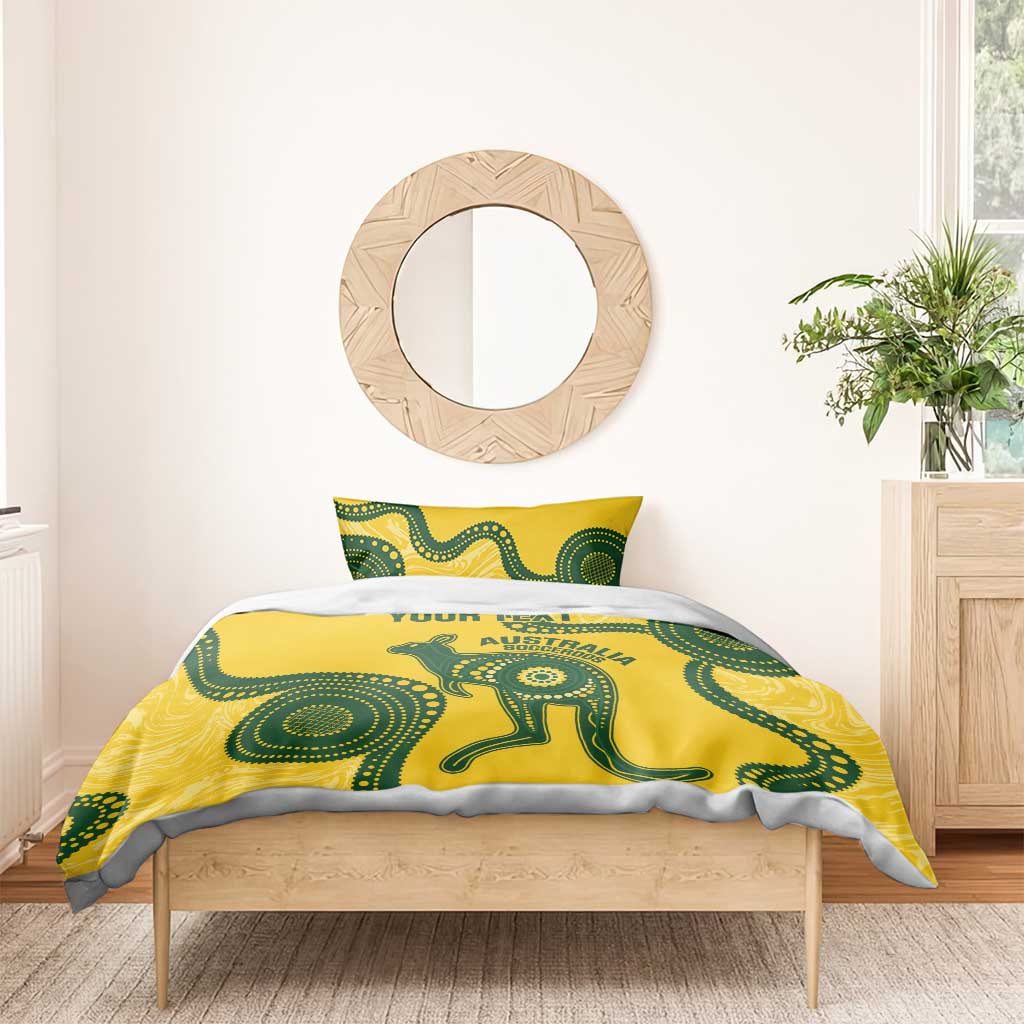 Custom Australia Soccer Bedding Set Go Socceroos Kangaroo With Indigenous Art