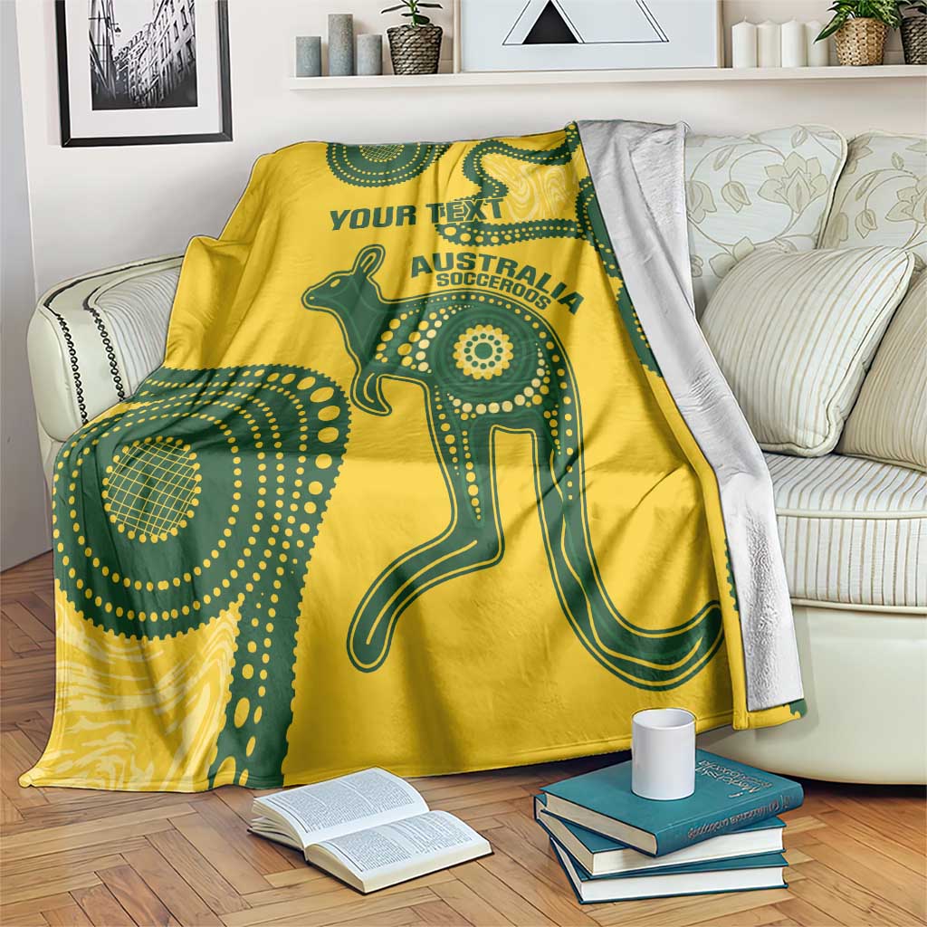 Custom Australia Soccer Blanket Go Socceroos Kangaroo With Indigenous Art