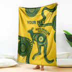 Custom Australia Soccer Blanket Go Socceroos Kangaroo With Indigenous Art