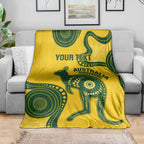 Custom Australia Soccer Blanket Go Socceroos Kangaroo With Indigenous Art